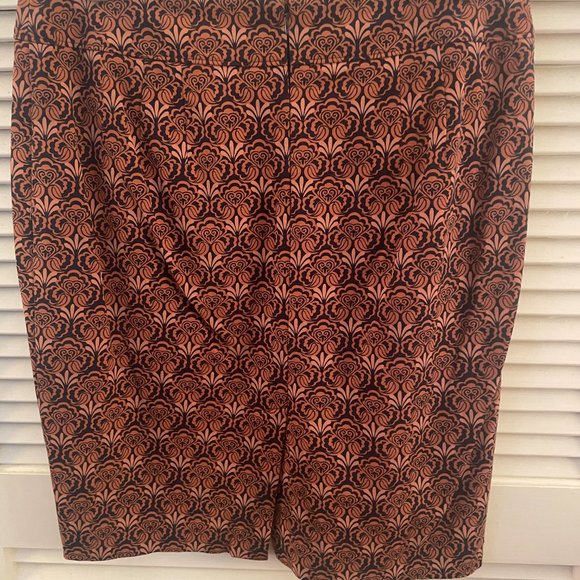 Dark Peach and Navy Blue Patterned Pencil Skirt - Picture 2 of 3